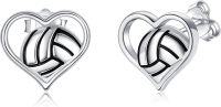 wholesale 925 Sterling Silver Heart-Shaped Sports Ball Stud Earrings for Women and Girls - Volleyball & Football Design s-Volleyball