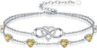 wholesale 925 Sterling Silver & 6 Heart Birthstone Crystal Infinity Love Bracelet for Women, Adjustable Dainty Charm Gift for Wife Mom Friend-11-Nov.-Citrine
