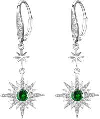wholesale Sterling Silver Gold Plated Gemstone Star Earrings Leverback Dangle Jewelry Gifts-May (Silver)-May (Silver)