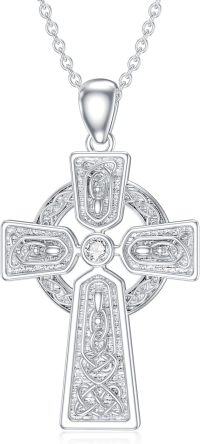 wholesale 925 Sterling Silver Celtic Knot Cubic Zirconia Cross Pendant Necklace for Women-Type 24