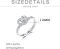 wholesale TOUPOP Personalized Moissanite Heart Engagement Rings For Women 925 Sterling Silver 1ct Diamond Cut Customized Wedding Ring Anniversary Birthday Mother's Day Jewelry Gifts For Her Wife Girlfriend -0-2