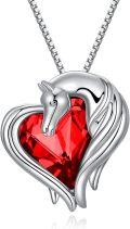 wholesale 925 Sterling Silver Green Crystal Horse Head Heart Pendant Necklace for Women and Girls-0-12
