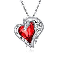 wholesale 925 Sterling Silver Green Crystal Horse Head Heart Pendant Necklace for Women and Girls-Horse-Simulated Ruby