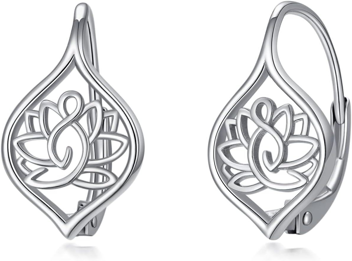 Sterling Silver Skull Stud Earrings with Lotus Hummingbird Squirrel Cow Gift for Women Men-Lotus Leverback