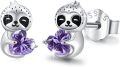 wholesale 925 Sterling Silver Purple Crystal Sloth Stud Earrings for Kids Adults-0-0