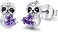 wholesale 925 Sterling Silver Purple Crystal Sloth Stud Earrings for Kids Adults-Purple