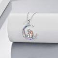 wholesale 925 Sterling Silver Moon Pendant with Colorful Cubic Zirconia - Mother and Child Design Necklaces Gifts for Women Girls-0-2