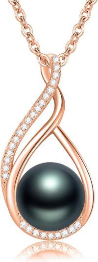 wholesale Sterling Silver Black Pearl Pendant Necklace for Women Jewelry Gift-Rose Gold