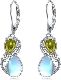 wholesale Sterling Silver Moonstone Valentine Vintage Dangle Teardrop Leverback Earrings w Birthstone Gifts for Her-Peridot Green