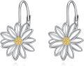 wholesale 925 Sterling Silver Daisy Flower Drop Earrings with Gold Center for Women-0-0