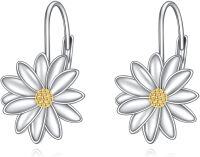 wholesale 925 Sterling Silver Daisy Flower Drop Earrings with Gold Center for Women-Daisy Earrings