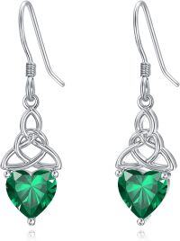 wholesale 925 Sterling Silver Heart Birthstone Celtic Knot Dangle Leverback Earrings-05-May