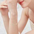 wholesale 14K Gold White Pearl and Sapphire Evil Eye Charm Bracelet (Adjustable)-0-1