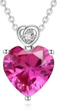 wholesale 14K Gold 3Ct Heart Cut Created Birthstone Love Heart Necklace for Women-B10:White Gold-October-Tourmaline
