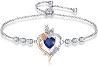 wholesale 925 Sterling Silver Rose Heart Birthstone Butterfly Bracelet for Women-09-September-Sapphire