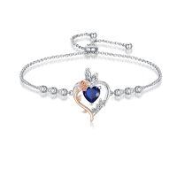 wholesale 925 Sterling Silver Rose Heart Birthstone Butterfly Bracelet for Women-09-September-Sapphire