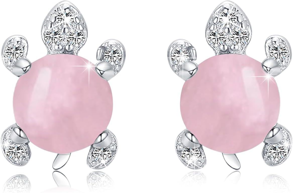 Sterling Silver Moonstone Sea Turtle Stud Earrings Hypoallergenic Ocean Jewelry-0-0
