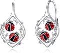 wholesale 925 Sterling Silver Red Black Ladybug Drop Earrings Nature Inspired s for Women Girls 4cm Long-0-0