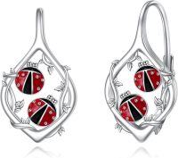 wholesale 925 Sterling Silver Red Black Ladybug Drop Earrings Nature Inspired s for Women Girls 4cm Long-Ladybug