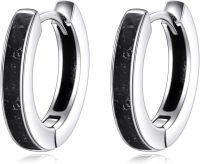 wholesale 925 Sterling Silver Black Crushed Stone Huggie Hoop Earrings for Women-Black Tourmaline