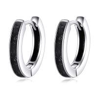 wholesale 925 Sterling Silver Black Crushed Stone Huggie Hoop Earrings for Women-Black Tourmaline