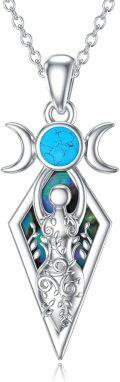 wholesale 925 Sterling Silver Turquoise Abalone Shell Egyptian Goddess Triple Moon Pendant Necklace for Women Witchcraft s-0-0