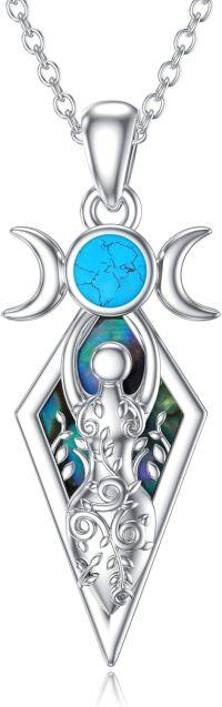wholesale 925 Sterling Silver Turquoise Abalone Shell Egyptian Goddess Triple Moon Pendant Necklace for Women Witchcraft s-Turquoise Triple Goddess