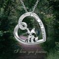wholesale 925 Sterling Silver Cute Red Panda Raccoon Cow Pendant Necklace with Cubic Zirconia and Engraved Message I Love You Forever for Women-0-4