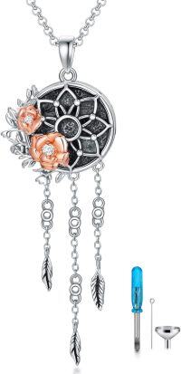 wholesale 925 Sterling Silver Synthetic Moonstone Flower Dreamcatcher Feather Pendant Necklace-04-dreamcatcher urn for ashes