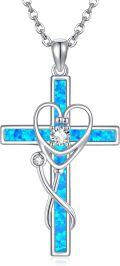 wholesale 925 Sterling Silver Blue Fire Opal Heart & Snake Cross Pendant Necklace for Women-0-0