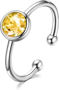 wholesale 925 Sterling Silver & Austrian Crystal November Birthstone Ring for Women - Adjustable, 14K White Gold Plated, Hypoallergenic-11-November