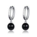 wholesale 925 Sterling Silver Black Onyx Huggie Hoop Earrings with Rune Engraving for Women Men  48mm Diameter-0-0