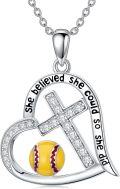 wholesale 925 Sterling Silver Softball Heart Cross Pendant Necklace for Women-0-1