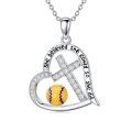 wholesale 925 Sterling Silver Softball Heart Cross Pendant Necklace for Women-0-1