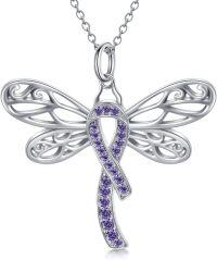 wholesale  Silver Stone Cancer Survivor Necklace Women s Awareness Gift -02-Dragonfly-lavender-All Cancer-02-Dragonfly-lavender-All Cancer