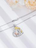 wholesale 925 Sterling Silver Heart-Shaped Elephant Family Pendant Necklace for Women's Gifts-0-2