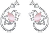 wholesale 925 Sterling Silver Pink Cat's Eye Lotus Flower Stud Earring-Pink Opal Earrings