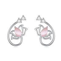 wholesale 925 Sterling Silver Lotus Earrings With Pink Gemstone-Pink Opal Earrings
