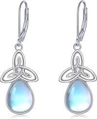 wholesale 925 Sterling Silver Rainbow Moonstone Celtic Trinity Knot Drop Leverback Earrings-Trinity Knot