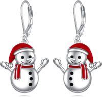 wholesale 925 Sterling Silver Snowman Leverback Earrings - Adorable Winter Holiday Jewelry for Women and Girls-Snowman Earrings