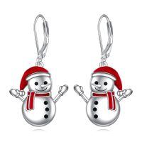 wholesale 925 Sterling Silver Snowman Leverback Earrings - Adorable Winter Holiday Jewelry for Women and Girls-Snowman Earrings