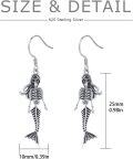 wholesale 925 Sterling Silver Gothic Mermaid Skeleton Tail Drop Earrings-0-5