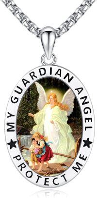wholesale 925 Sterling Silver Guardian Angel Pendant Necklace for Men Women Catholic Religious Protector Amulets Necklaces-Style H-Guardian Angel