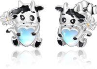 wholesale 925 Sterling Silver Cow Moonstone Heart Daisy Stud Earrings for Women Gift-Cow