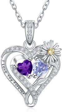 wholesale  Sterling Silver Daisy Heart Birthstone Necklace for Women -02-06-Feb-Jun