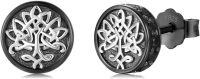 wholesale 925 Sterling Silver Black Onyx Zircon Celtic Viking Stud Earrings Hypoallergenic Punk Gothic Jewelry for Women Men-Tree of Life Earrings-Tree of Life Earrings