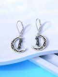 wholesale 925 Sterling Silver Moon & Star Cat Dangle Drop Earrings Gothic  for Her-0-2