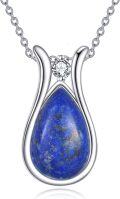 wholesale Sterling Silver Lapis Lazuli Larimar Labradorite Rose Quartz Peridot Jade Teardrop Necklace for Women-0-1
