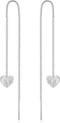 wholesale 925 Sterling Silver Austrian Crystal Heart Butterfly Cube Drop Earrings-Threader Earrings-Magic Heart