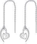 wholesale 925 Sterling Silver Double Heart Drop Threader Earrings for Women-0-0